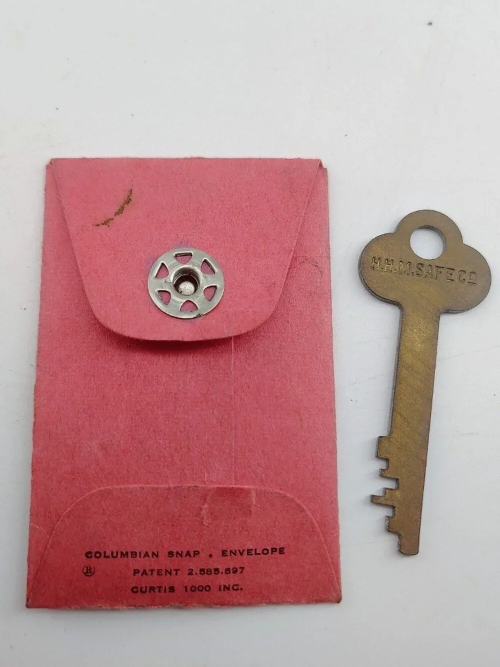 Vintage MHM Safe Co Safety Deposit Box Key & Isabella County State Bank Envelope